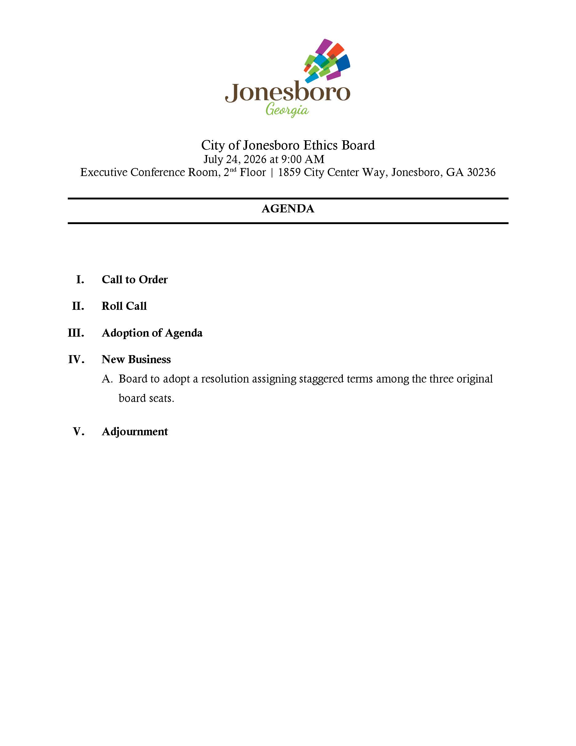 City of Jonesboro Ethics Board Agenda 
